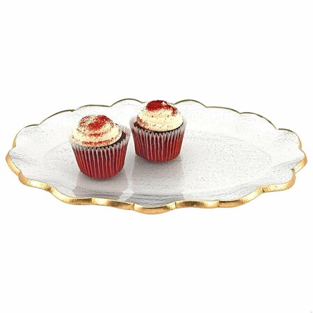 HOMEROOTS 10 in. Glass Oval Edge Gold Serving Platter 375751